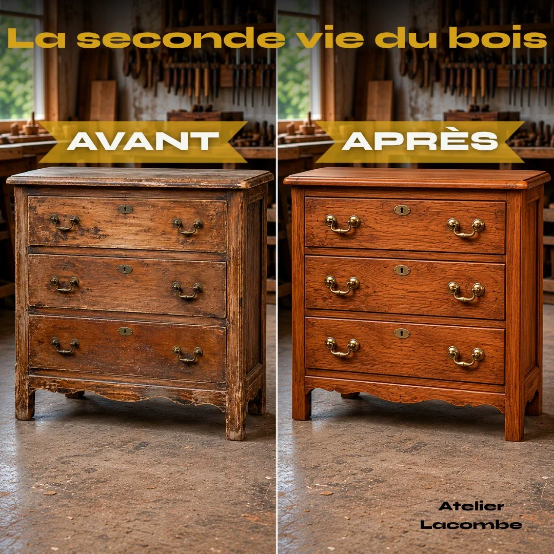 Visuel artisan — avant après bois